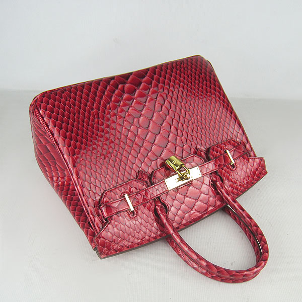 Replica Hermes Birkin 30CM Fish Veins Leather Bag Dark Red 6088 On Sale - Click Image to Close